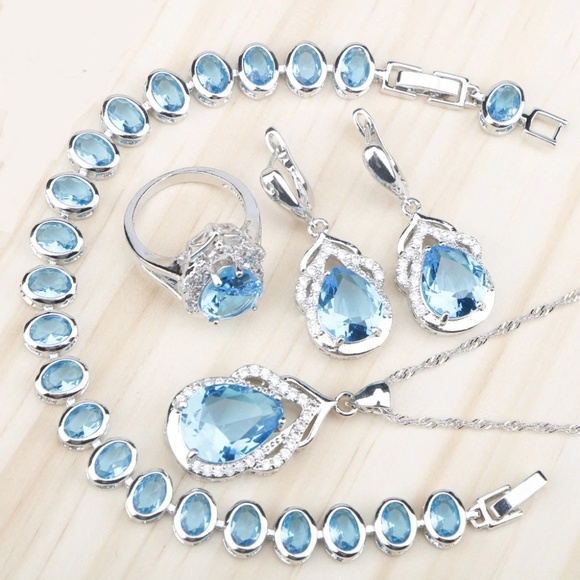Jewelry - Blue Zircon 925 Stamped Jewelry Sets (Ring size 7)